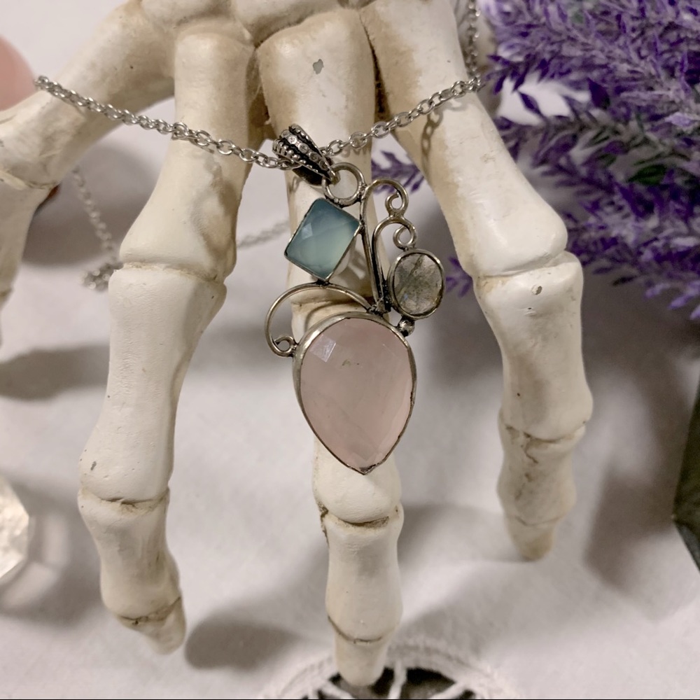 Rose Quartz Aqua Chalcedony & Labradorite Necklace